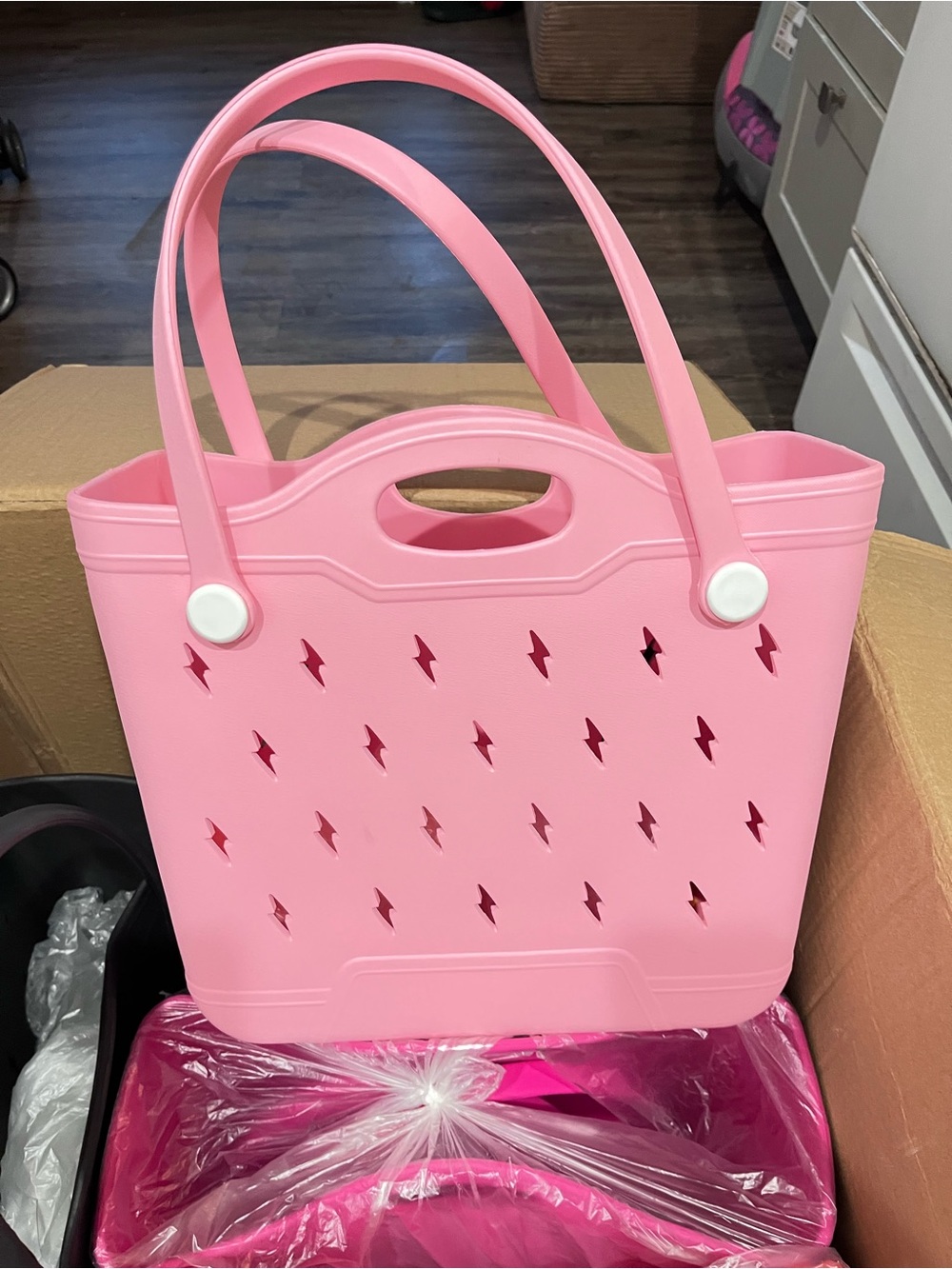 Pink Women's Tote Bag with Lightning Cutout Accents